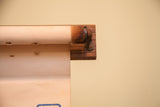 Original oak wood hanging for vintage Denoyer Geppert world map, with rolled canvas showing holes.