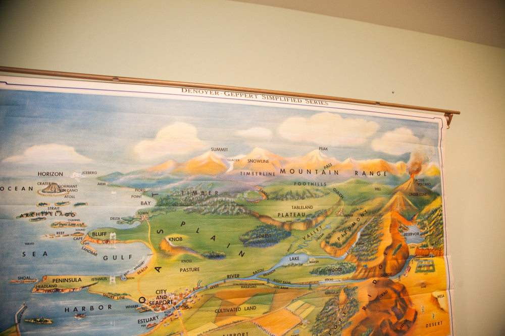 Vintage 60s Denoyer Geppert Pull Down Geographical Terms Land Forms // ONH Item 1634 Image 1