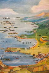 Denoyer Geppert vintage map segment showing Harbor, City and Seaport, Peninsula, and Estuary.