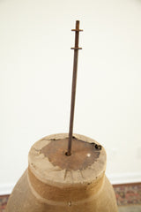 Vintage skirt dress form top showing rusty metal rod and deeply patinated fabric.