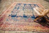 Antique Persian Kerman carpet, dark blue field, weeping willow design, ivory and rose, 8x10.