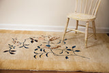 Antique Chinese Nichols Art Deco rug, canary yellow and cream floral design, thick pile, 3'1