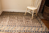 Antique Caucasian tribal rug, allover geometric pattern in earth tones and blue, 3'1