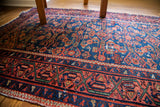 Fine Malayer runner's rich indigo herati field and detailed red border.
