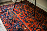Early 20th century Persian Engelas rug's intricate Herati design in madder red and blue.