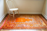Vintage circa 1930s Turkish prayer rug with a unique orange mihrab and mauve borders, 3x5.