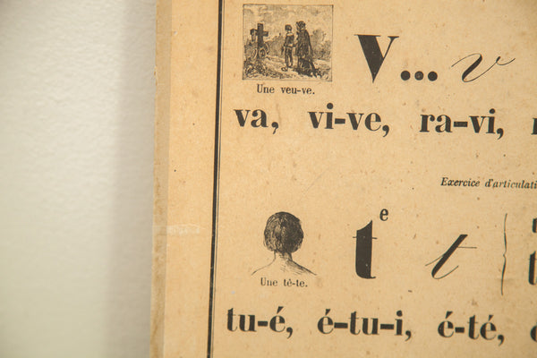 19th Century French Alphabet School Chart // ONH Item 1755 Image 1