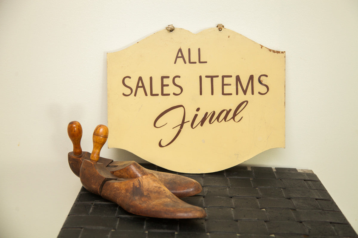 Vintage 1940s Store Sign All Sales Final // ONH Item 1758