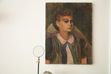 Vintage circa 1930s-1940s oil portrait of a lady in dark colors.
