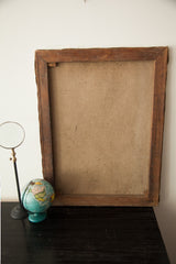 Back of the vintage 1940s oil on canvas portrait, showing wood stretcher frame.
