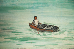 Island Painting with Man on a Little Boat // ONH Item 1793 Image 1