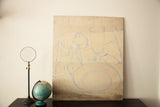 Early 20th century Aucello unfinished still life painting with blue outline, distressed lower edge, 20x24.
