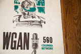 Close view of the WGAN poster's mid-century illustration and station logo.