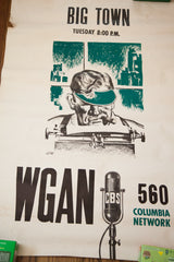 Angled view of the WGAN Big Town poster showing its full mid-century graphic and authentic paper creases.