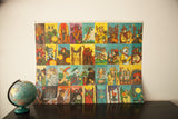Uncut vintage 1970s Tarot Card Proof sheet with colorful, classic mystical illustrations.