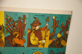 Vintage Tarot Card Proof: Page of Rods and staff illustrations on an aqua background.