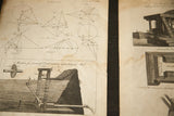 18th century engraving of geometric 'Porism' diagrams and a pond-draining machine.