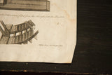 Aged paper corner of 18th-century engraving, showing discoloration and script details.
