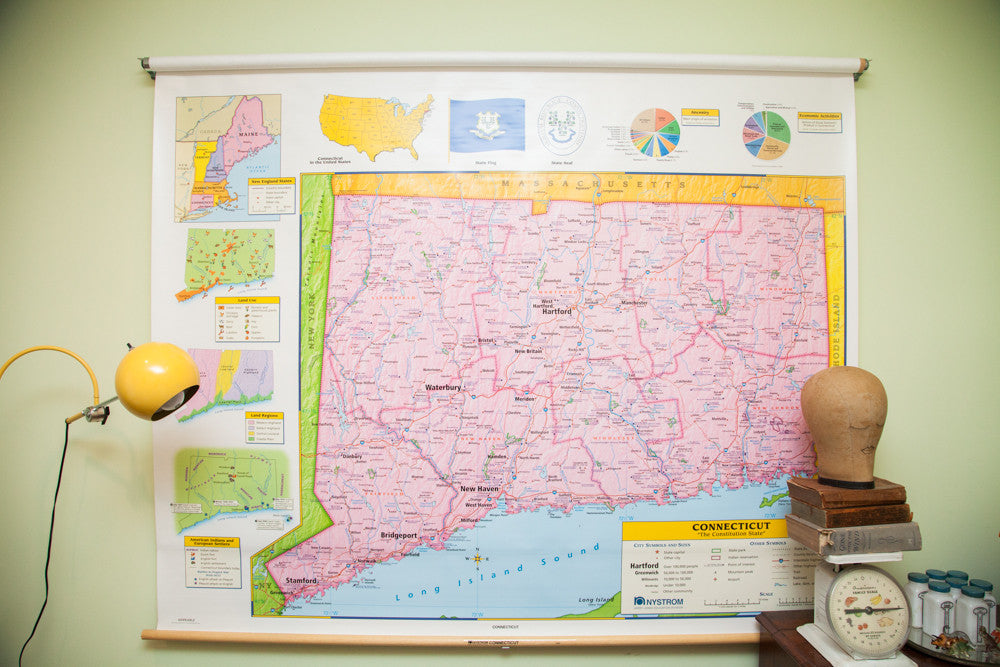 Markable Connecticut Pulldown Classroom Map // ONH Item 1816