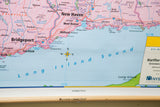 Vintage Connecticut classroom map with New Haven, Long Island Sound, and compass.