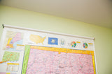 Upper right detail of a vintage Connecticut classroom map with state symbols and pie charts.
