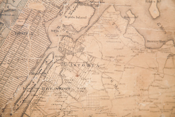 Rare 1860 Antique New York City Environs Manhattan Brooklyn Harlem Pulldown Wall Map Walling Tilden // ONH Item 1817 Image 3