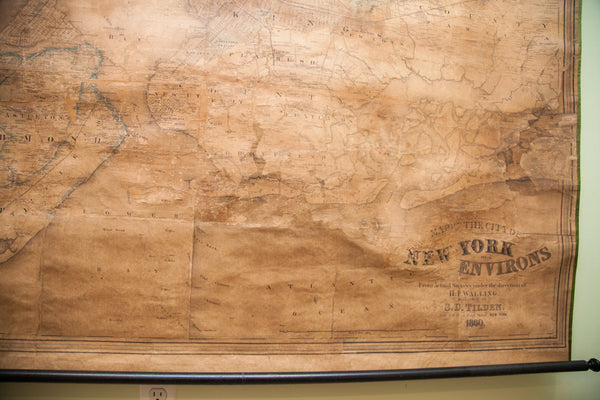 Rare 1860 Antique New York City Environs Manhattan Brooklyn Harlem Pulldown Wall Map Walling Tilden // ONH Item 1817 Image 5