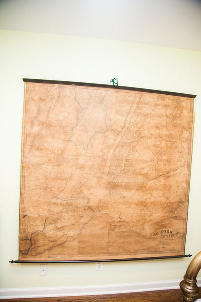 Rare 1860 Antique New York City Environs Manhattan Brooklyn Harlem Pulldown Wall Map Walling Tilden // ONH Item 1817 Image 7