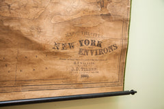 Rare 1860 Antique New York City Environs Manhattan Brooklyn Harlem Pulldown Wall Map Walling Tilden // ONH Item 1817 Image 2
