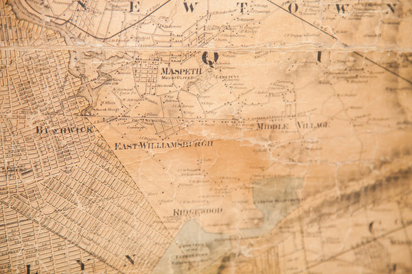 Rare 1860 Antique New York City Environs Manhattan Brooklyn Harlem Pulldown Wall Map Walling Tilden // ONH Item 1817 Image 26