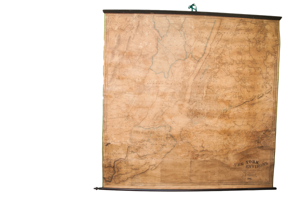 Rare 1860 Antique New York City Environs Manhattan Brooklyn Harlem Pulldown Wall Map Walling Tilden // ONH Item 1817
