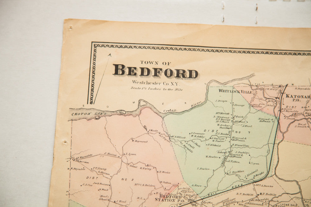 Antique Bedford NY Westchester Map // ONH Item 1822 Image 1