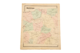 Antique late 19th century hand-colored map of Bedford, New York, with pastel tones, slight holes, discoloration, 14.5x17.5.