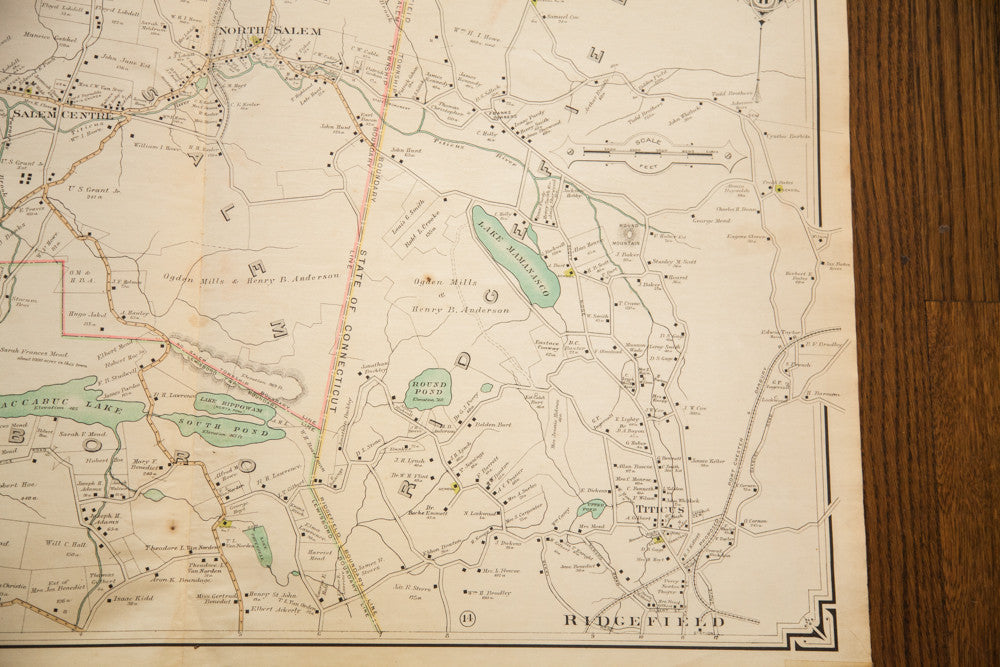 Antique Ridgefield CT Bedford NY Map // ONH Item 1824 Image 1