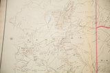 Antique Bedford NY map detailing Bedford Centre, properties, roads, and vertical pink line.