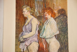Close-up of the two women in a vintage Toulouse Lautrec Moulin Rouge color plate print.