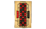 Vintage folk art roulette gaming board, hand-painted wood, red and black numbers, 23x35.5 inches.