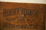 Vintage Art Deco Frederick Stearns & Co wooden crate, company name on worn front panel.