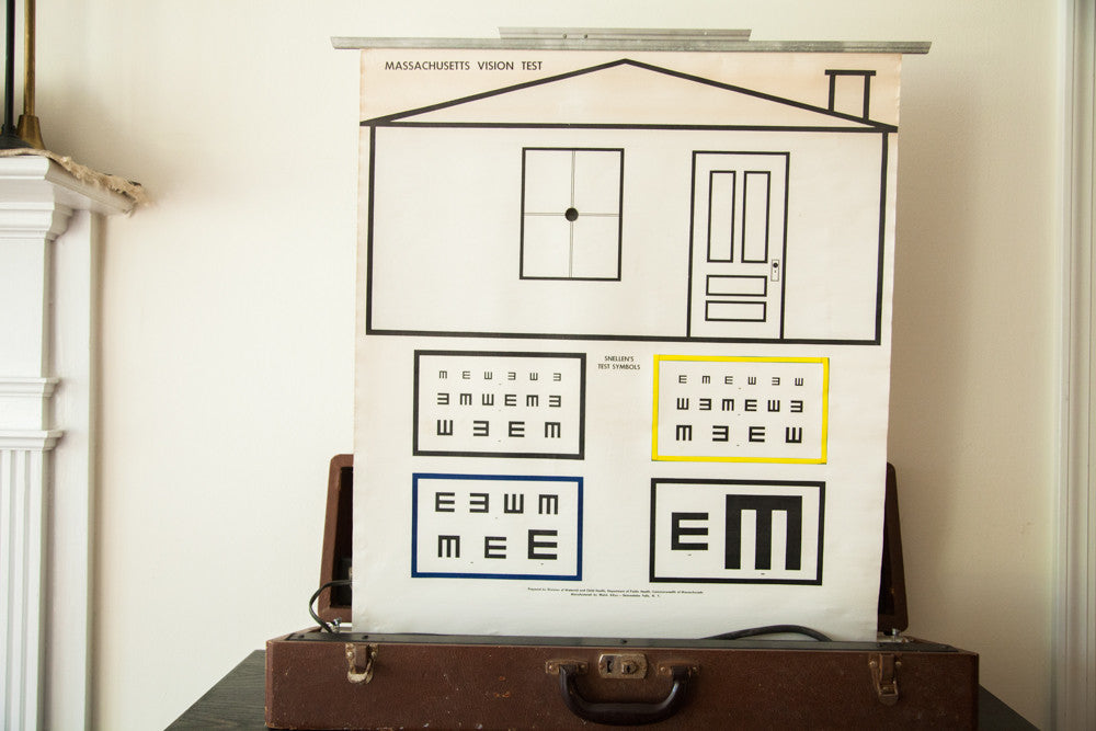 Vintage 1940's Massachusetts Vision Test Snellens Eye Chart