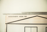 Vintage 1940s Massachusetts Vision Test chart detail, house outline and metal bar.