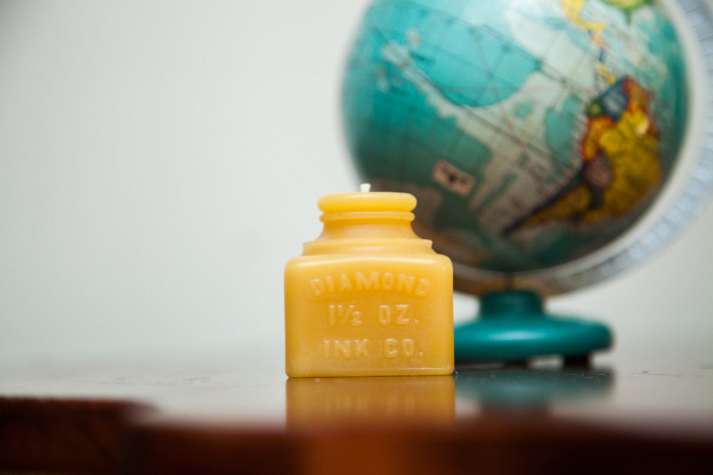 Antique Bottle Beeswax Candle Collection Diamond Ink Jar Small // ONH Item 1853 Image 1
