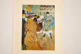 Vintage color plate print of Toulouse-Lautrec's Moulin Rouge Quadrille dance scene.