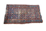 Distressed Persian Hamadan runner, worn blue field with Herati motif in brick red and rose, 3'3