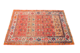 Antique Orange Malayer rug, tribal geometric patterns in terracotta, navy, cream. 4'5