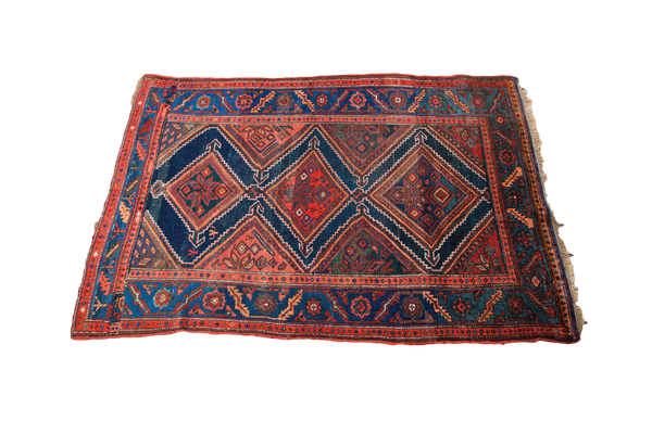 4x6 Blue And Red Antique Tribal Area Rug // ONH Item 1870
