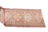 Distressed antique Northwest Persian runner rug, faded coral and beige geometric patterns, 2'8