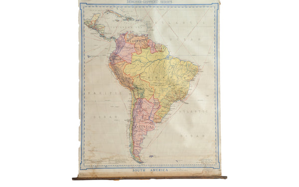 Vintage Denoyer Geppert 1919 South America Pull Down Map // ONH Item 1879