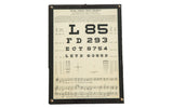 Antique 1935 near vision eye chart plaque with medical tests and musical score.