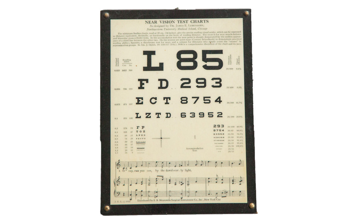 Antique Eye Chart Near Vision Exam Plaque // ONH Item 1883