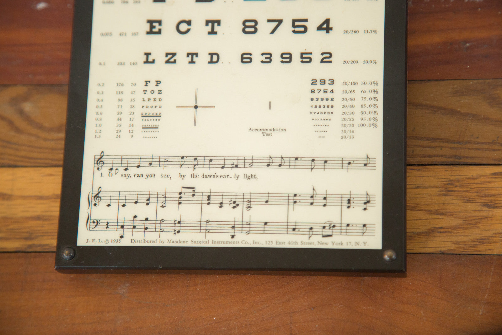 Antique Eye Chart Near Vision Exam Plaque Item 1883